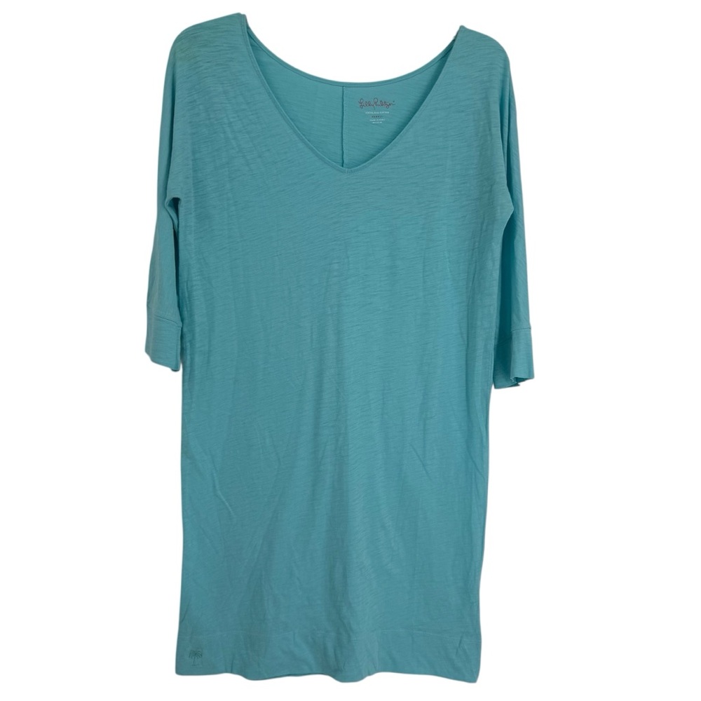 LILLY PULITZER Blue Elbow Sleeve T-Shirt Dress Size XS Lightweight V-neck Pima